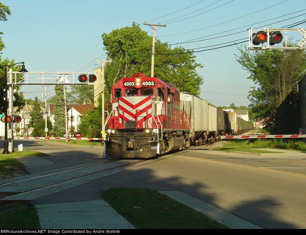 WSOR 4003 crossing Fulton St. (State Highway 59) westbound